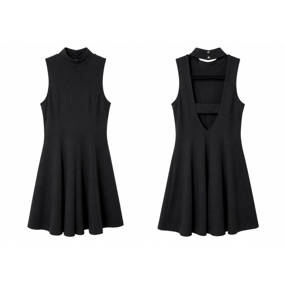 Free People Black Fit Flare Dress Cutout Back Skater Mini Medium